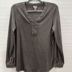 Chico's Taupe Studded V-Neck Top
